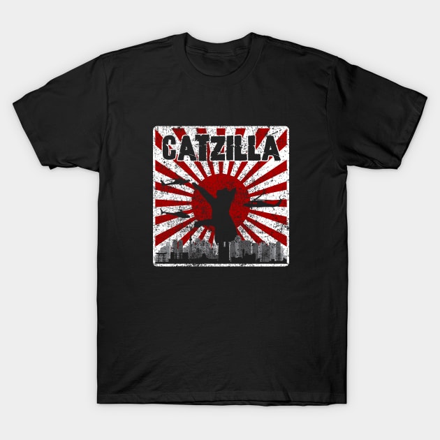 CATZILLA Japanese Sunset Style Cat Kitten Lover Distressed Vintage T-Shirt by erock